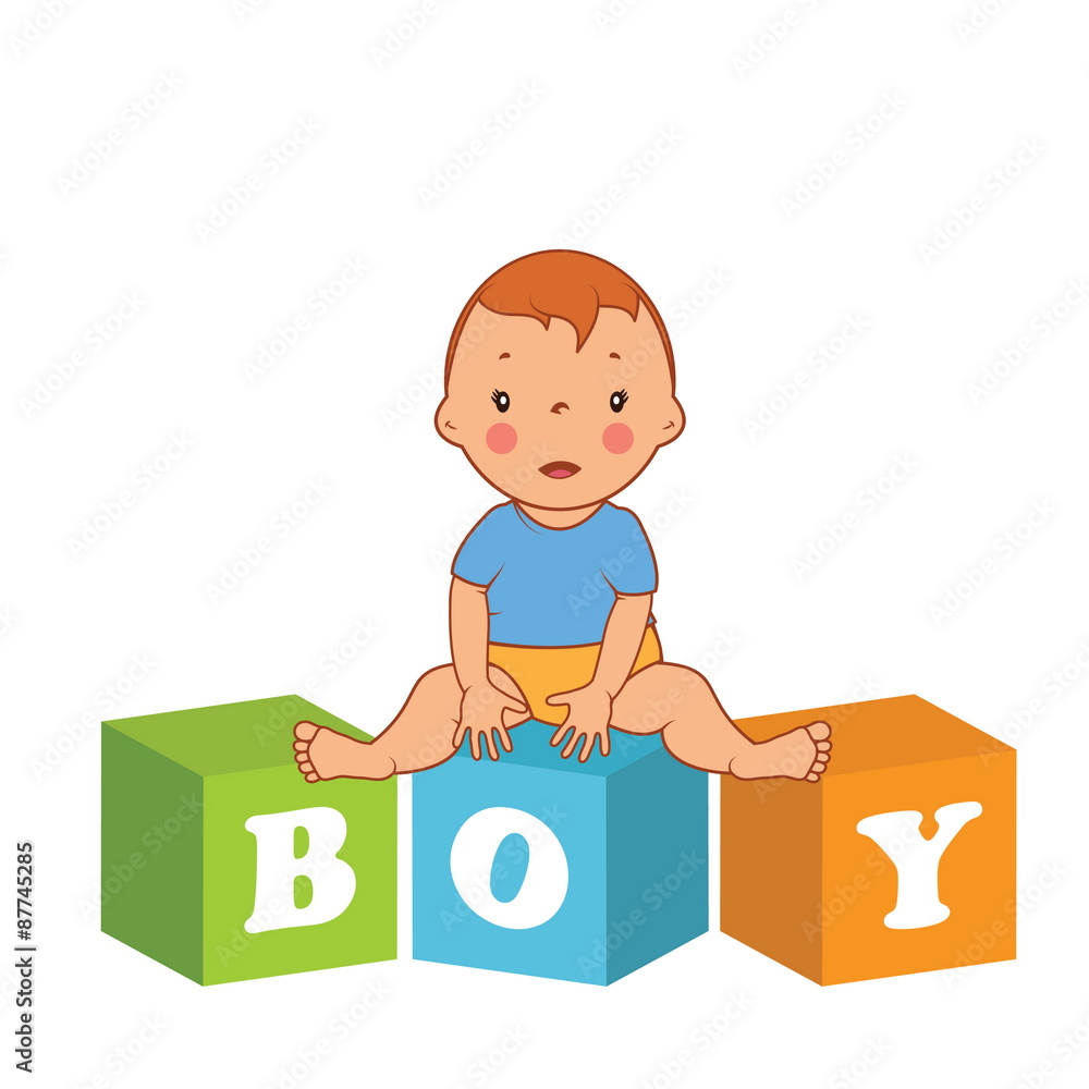 Illustration of cute baby boy with children bricks. Vector Illustration of cute baby boy with children bricks. Vector