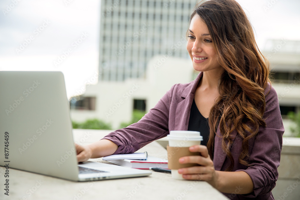 Beautiful young writer college student blogger journalist web internet computer with coffee Beautiful young writer college student blogger journalist web internet computer with coffee