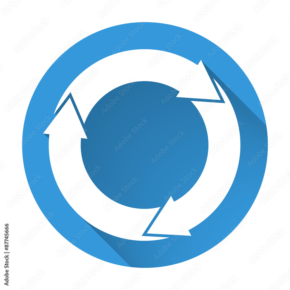 Isolated blue icon with 3 white circular arrows Isolated blue icon with 3 white circular arrows