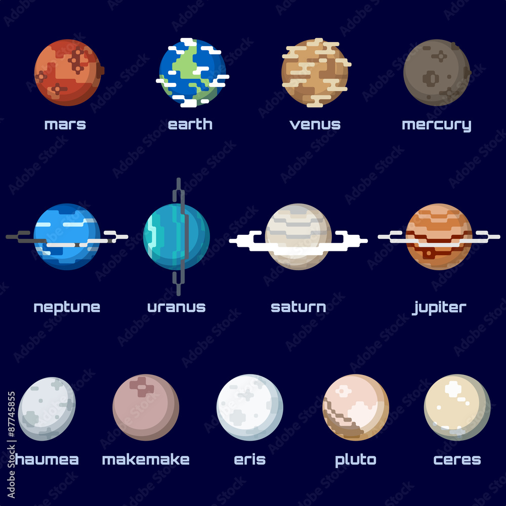 Fototapeta premium Retro minimalistic set of planets in the solar system