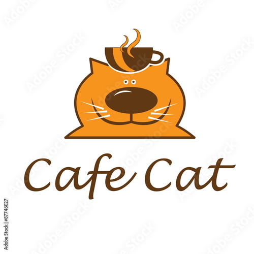 Illustration of fat cat with cup. Vector