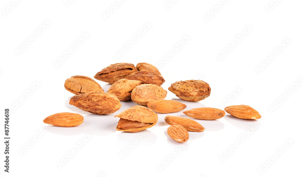 Dried almonds isolated on a white background Dried almonds isolated on a white background