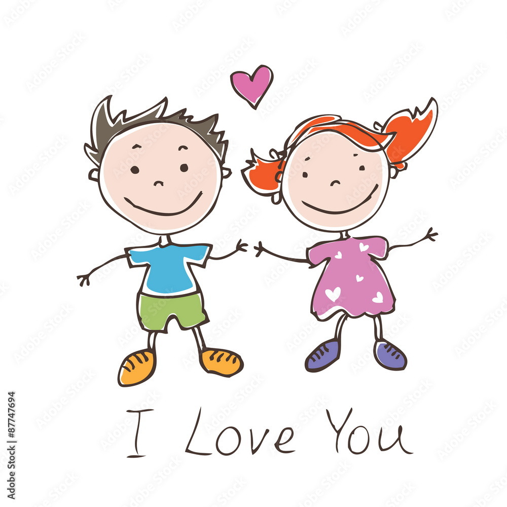 Illustration of funny doodles girl and boy. Vector Illustration of funny doodles girl and boy. Vector