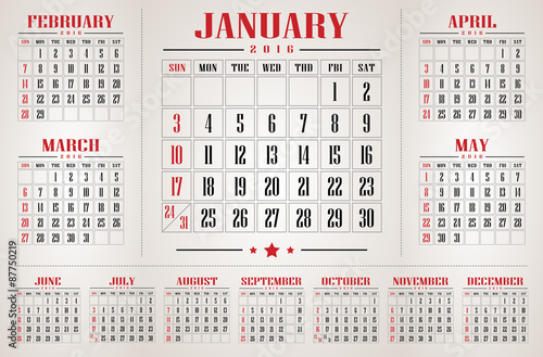calendar 2016 vector and illustration