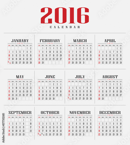 calendar 2016 vector and illustration