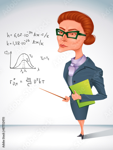 bitchy teacher in glasses is holding pointer in her hand