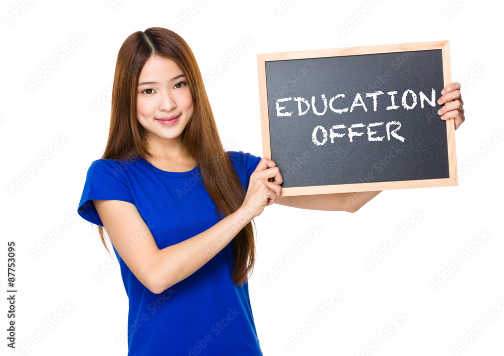 Beautiful asian women asian hold wood blackboard showing educati Beautiful asian women asian hold wood blackboard showing educati