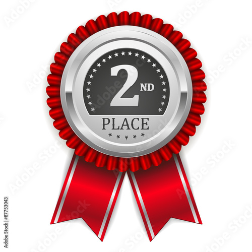 Round 2nd place badge with ribbon on white background