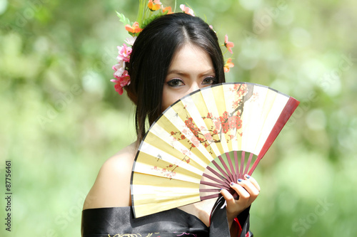 Canvas-taulu portrait Asia Beautiful Japanese kimono women and Japanese geisha women with Fol