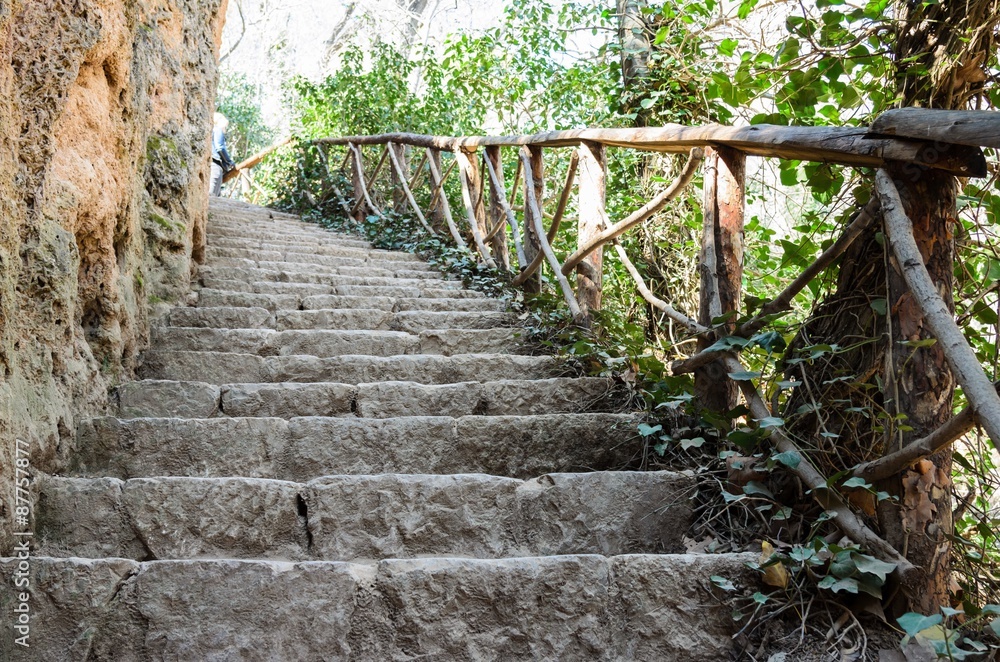 Stairs of mountain with the protection