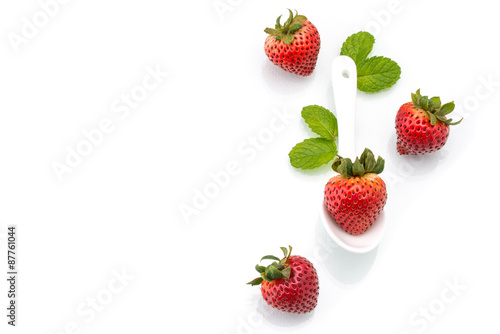 Fototapeta Naklejka Na Ścianę i Meble -  fresh strawberry in white spoon, healthy, natural, mint