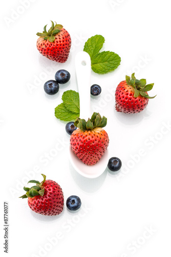 fresh strawberry in white spoon  healthy  natural  mint  Blueber