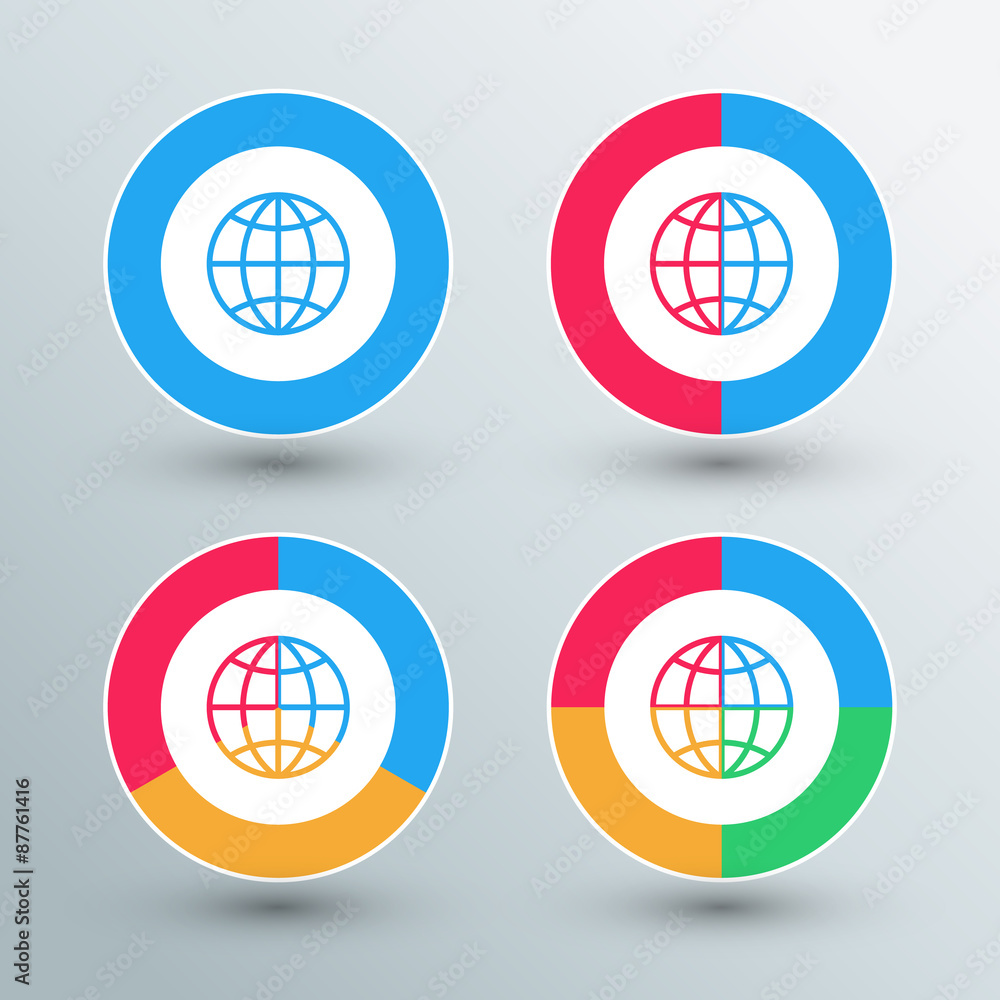 Globe sign icons. Globe sign buttons. Heart colors. Vector illustration. Globe sign icons. Globe sign buttons. Heart colors. Vector illustration.