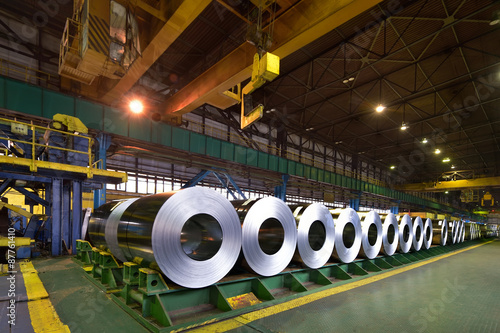 rolls of steel sheet inside of plant, Cold rolled steel coils