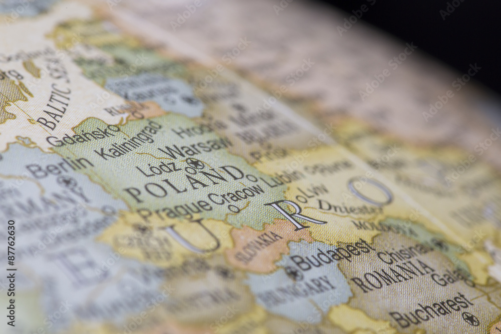 Naklejka premium Macro of Poland on a globe