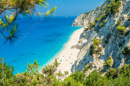 Egremni beach, Lefkada island, Greece. Large and long beach with turquoise water on the island of Lefkada in Greece photo