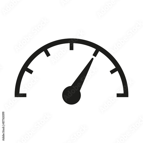 The tachometer, speedometer and indicator icon. Performance measurement symbol. Flat