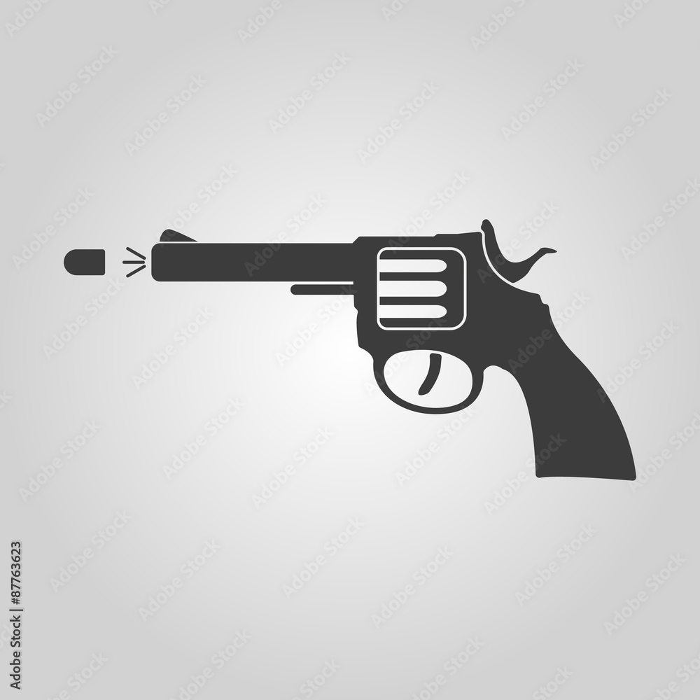 The gun icon. Pistol and handgun, weapon, revolver, shot symbol. Flat The gun icon. Pistol and handgun, weapon, revolver, shot symbol. Flat