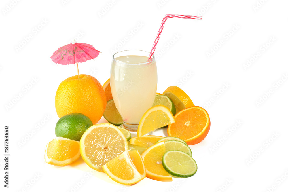 Fresh citric fruit isolated on white background and coctail Fresh citric fruit isolated on white background and coctail