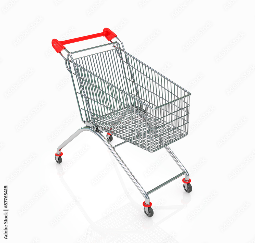 Empty shopping trolley isolated on white background Empty shopping trolley isolated on white background
