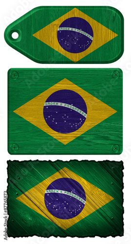 brazil flag painted on wooden tag #87765873