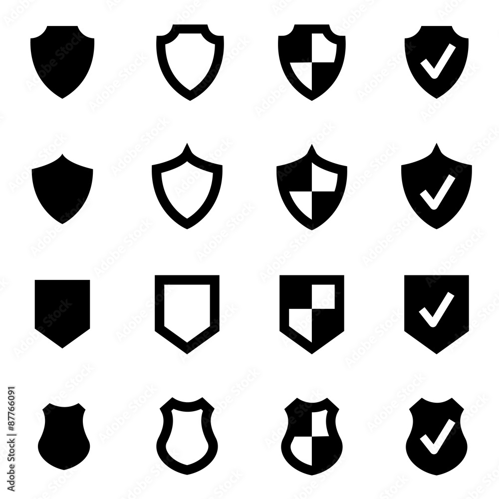 Vector black shield icon set Vector black shield icon set