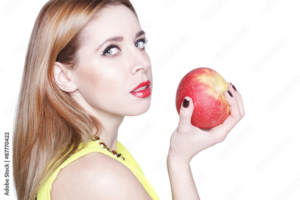 Portrait of young beautiful woman with an apple Portrait of young beautiful woman with an apple