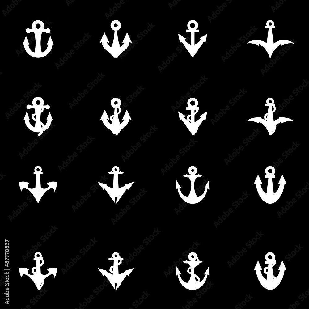 Fototapeta premium Vector white anchor icon set