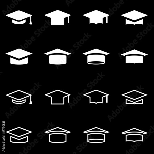 Vector white academic cap icon set