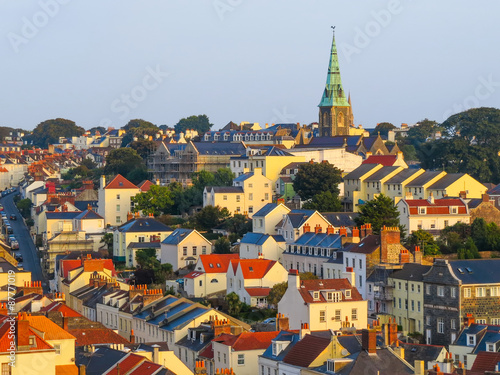 Aerial view of the Saint Peter Port at sunrise. Bailiwick of Guernsey, Channel Islands photo