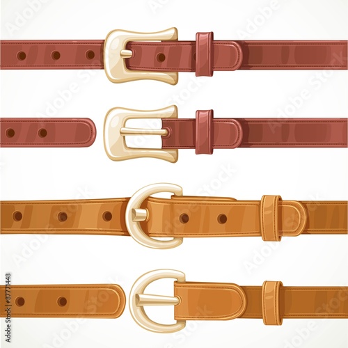 Leather belts with buckles buttoned and unbuttoned variants isol