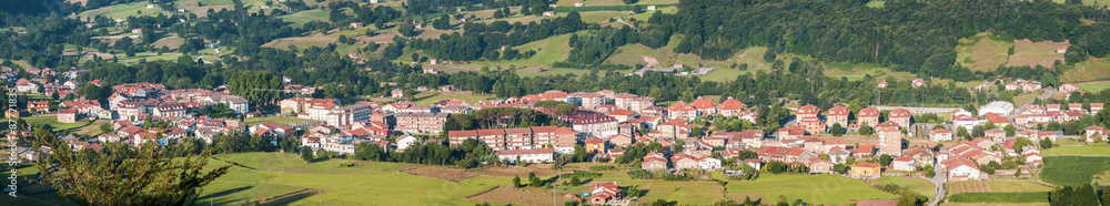 Panoramic view of a beautiful spanish town in the mountains of the north Cantabria.