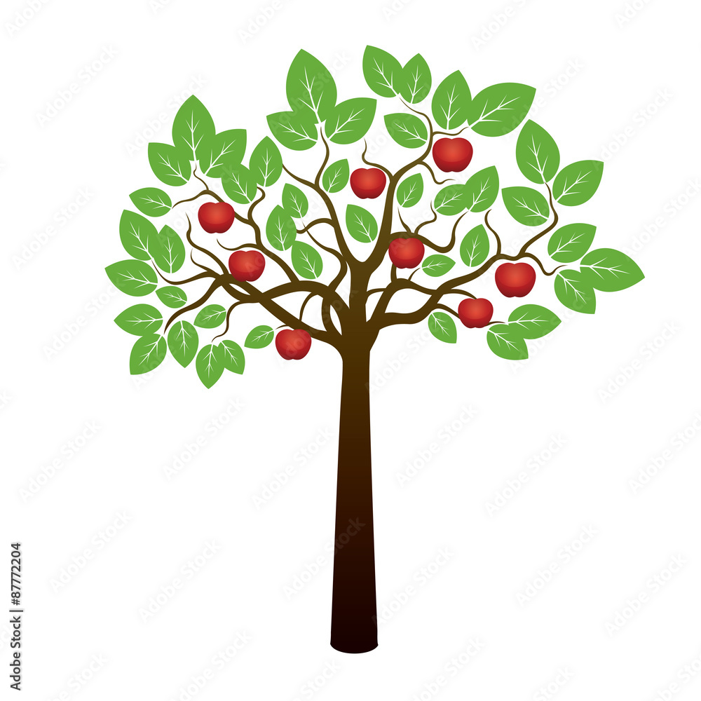 Fototapeta premium Tree and Red Apples. Vector Illustration.