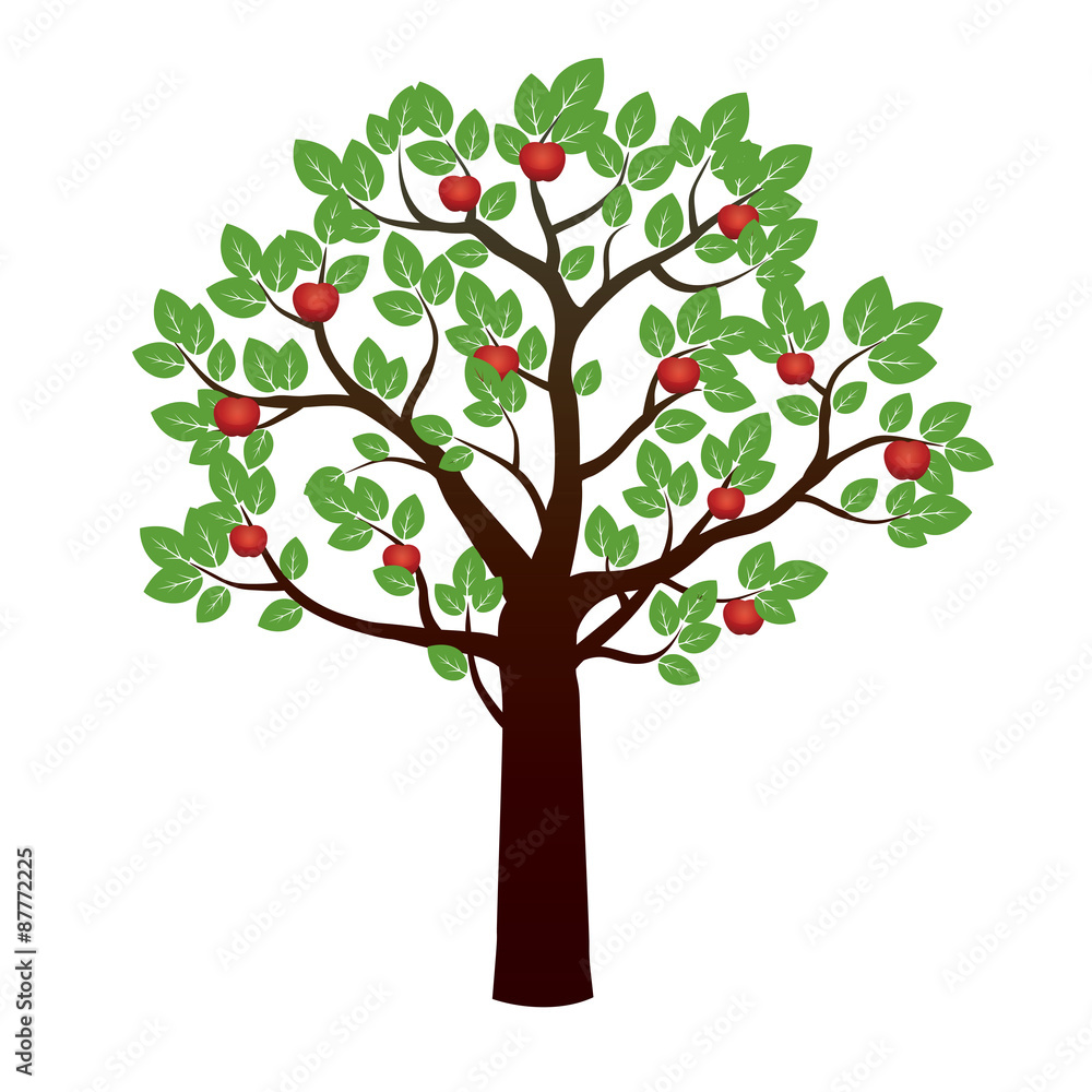 Tree and Red Apples. Vector Illustration.