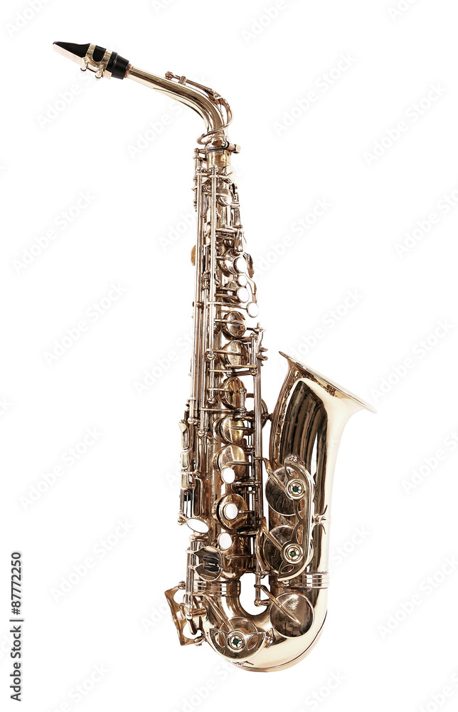 Obraz premium Golden saxophone isolated on white