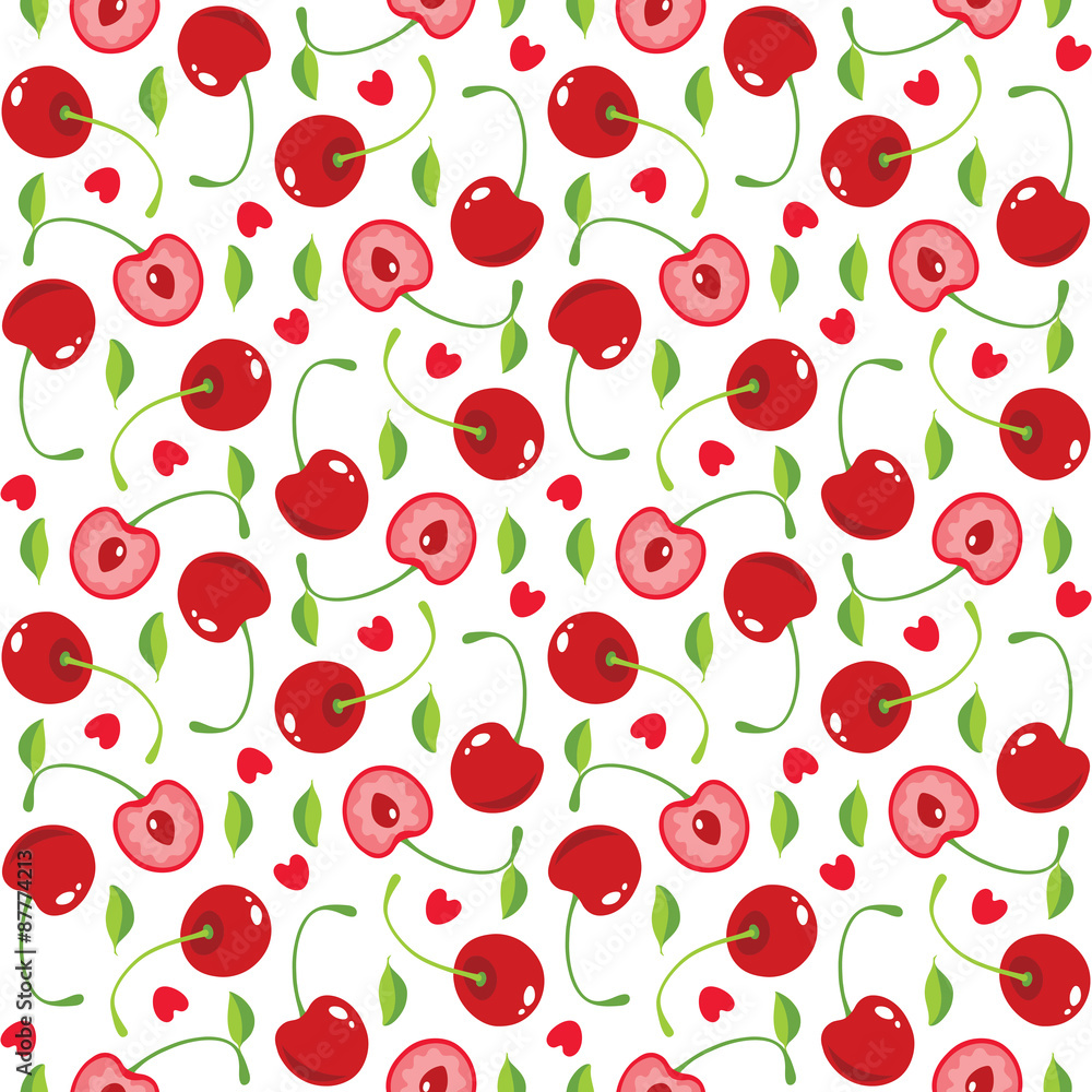 Cherries and hearts seamless pattern Cherries and hearts seamless pattern