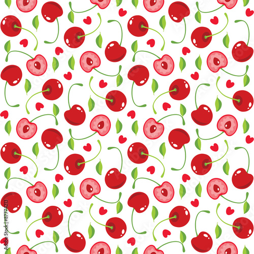 Cherries and hearts seamless pattern