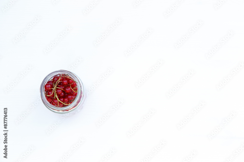 Fresh Red Currant at glass can, top view Fresh Red Currant at glass can, top view