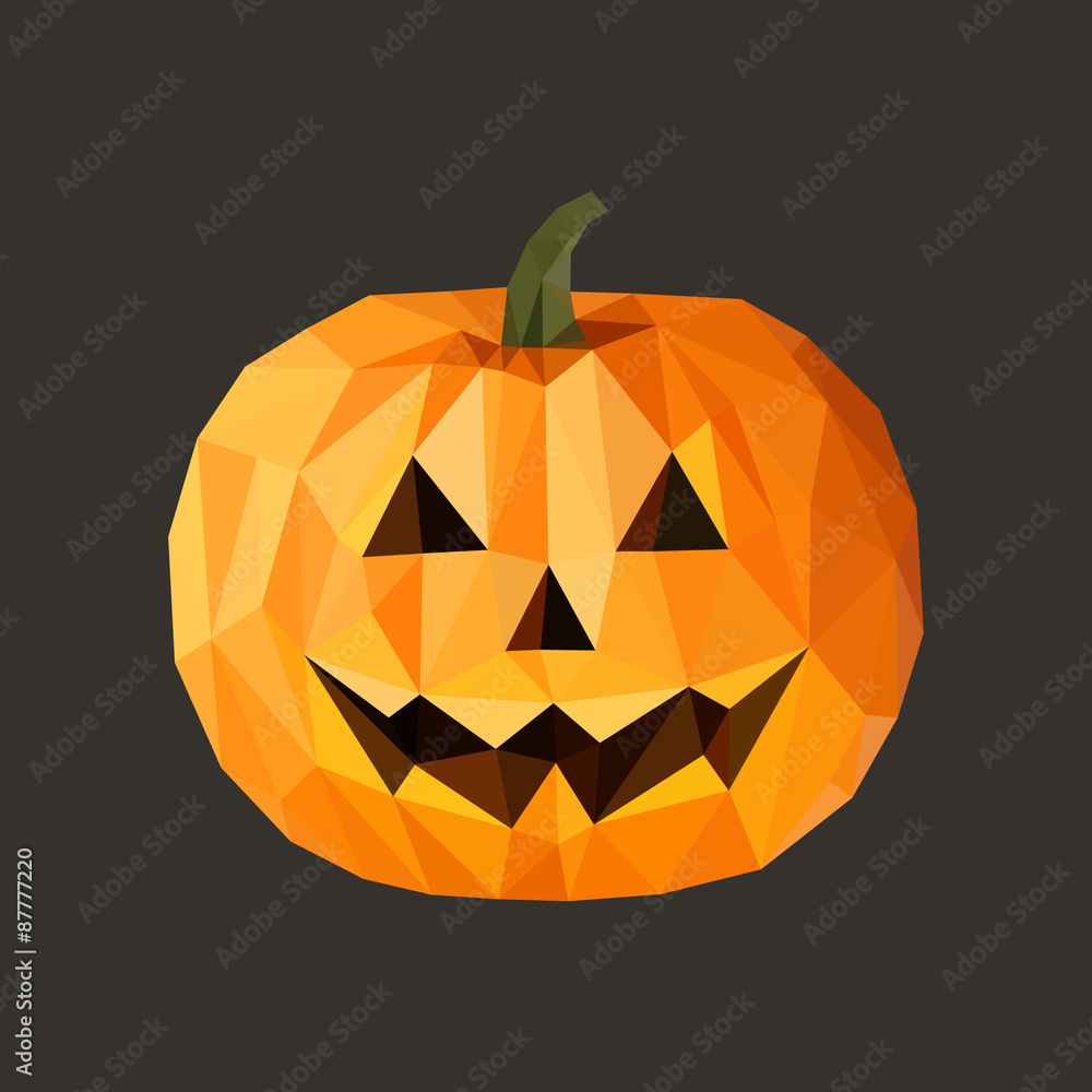 low poly polygon pumpkin for Halloween on a gray background low poly polygon pumpkin for Halloween on a gray background
