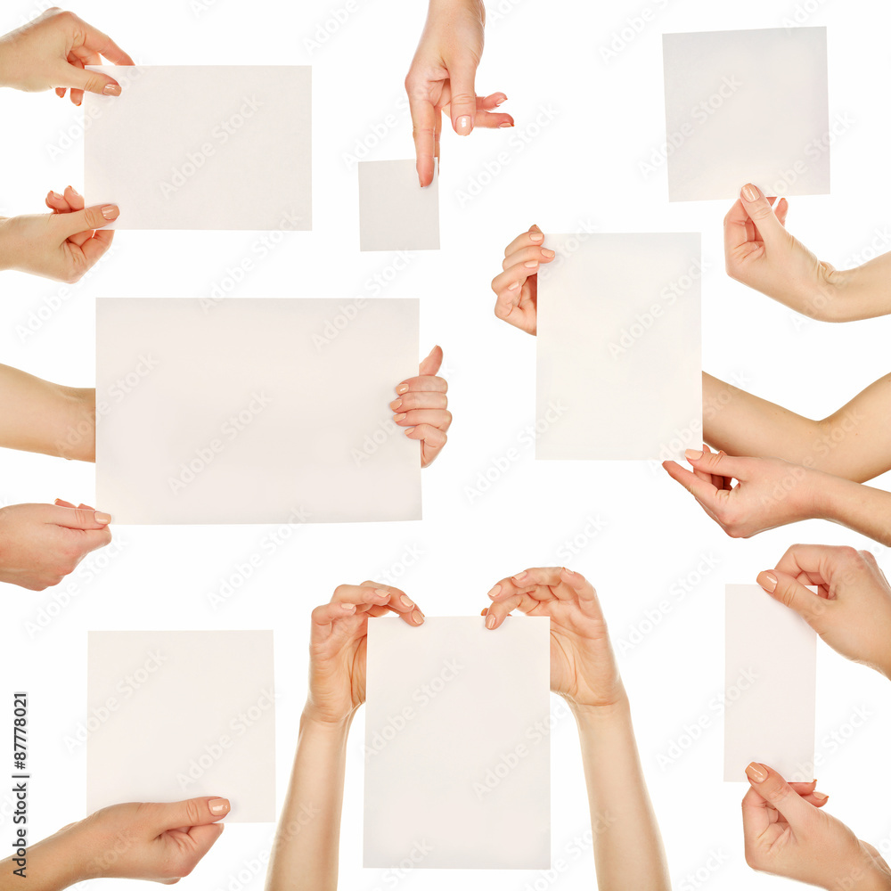 Hands holding blank cards isolated on white Hands holding blank cards isolated on white