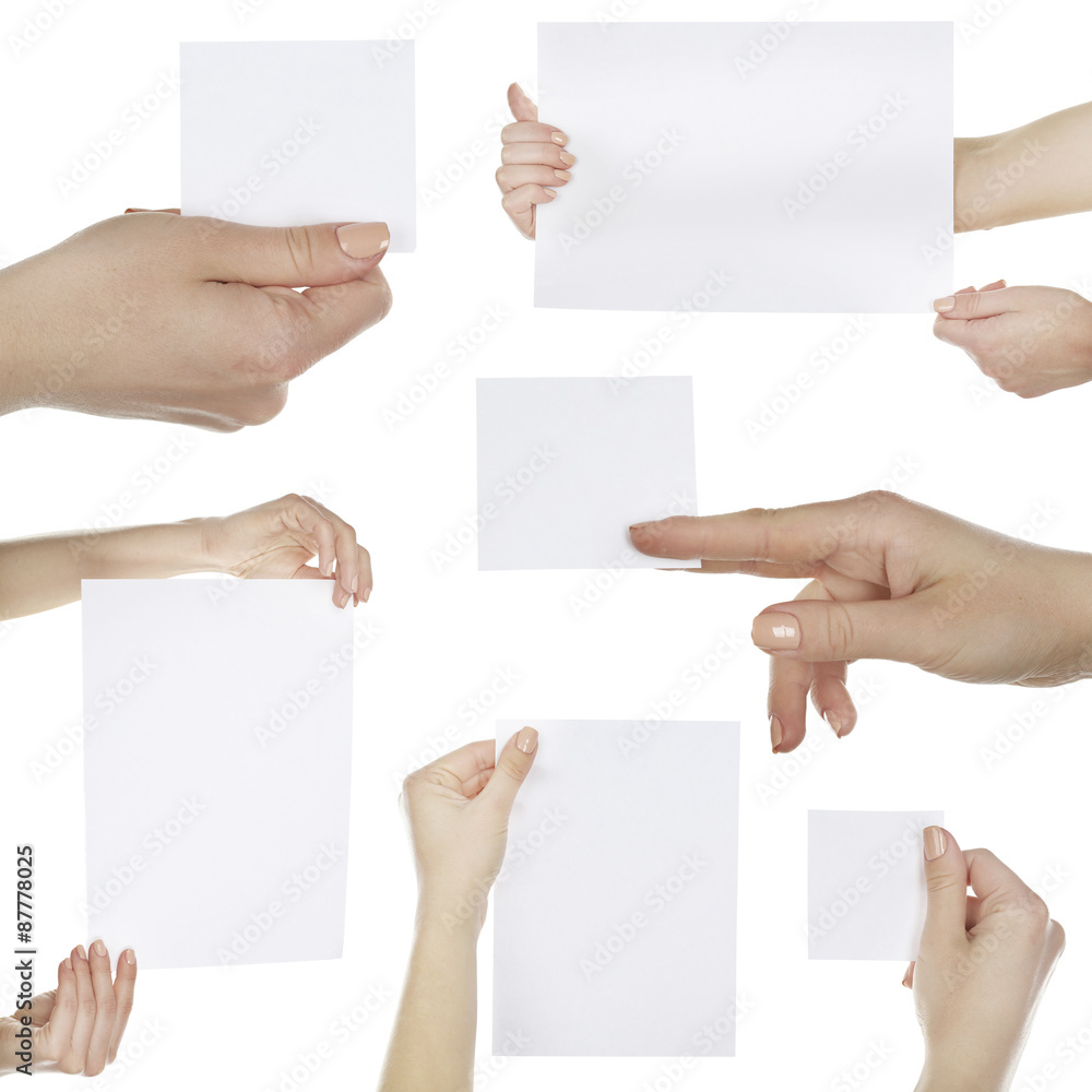 Hands holding blank cards isolated on white Hands holding blank cards isolated on white