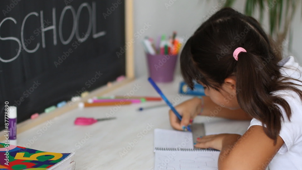Schoolgirl study at home, back to school Schoolgirl study at home, back to school