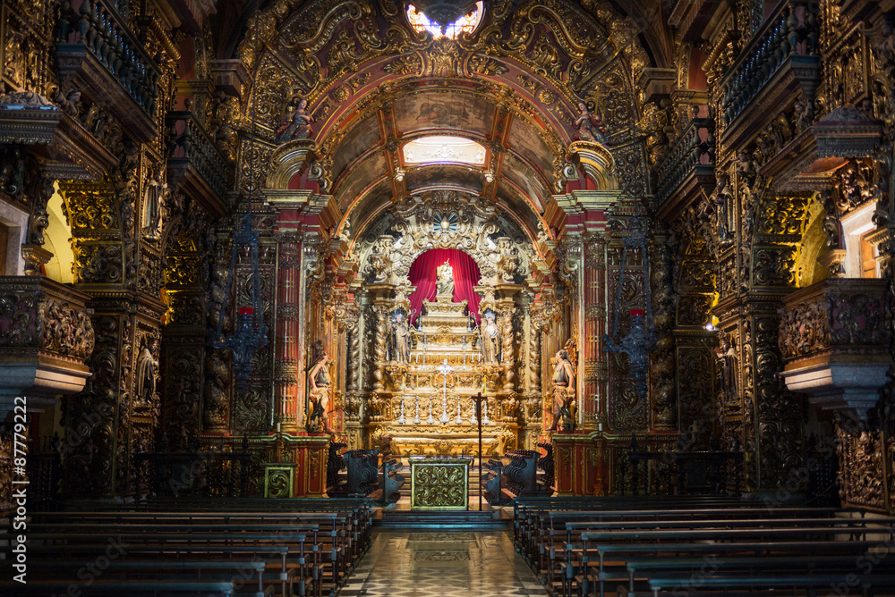 Brazil, Rio De Janeiro, view of the nave of the St. Benedict (Sao Bento) monastery