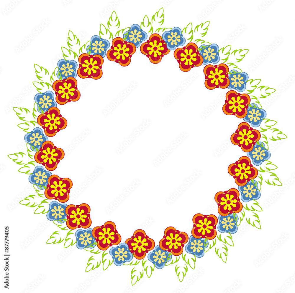 Round frame with decorative flowers Round frame with decorative flowers