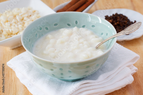 Brazilian dessert canjica of white corn photo