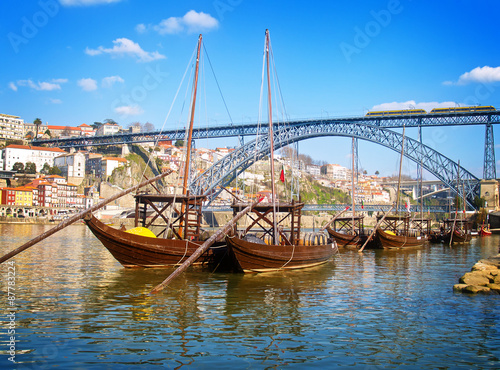 traditional port wine boats, Porto,  Portugal photo