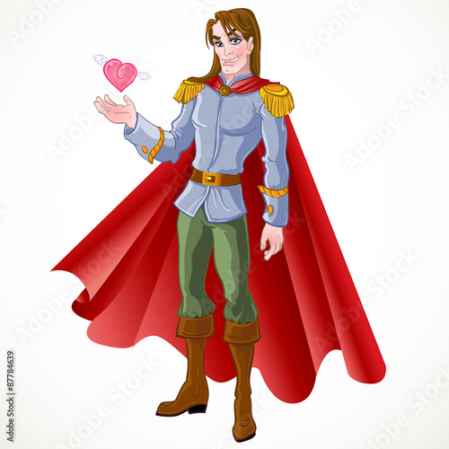 charming brown-haired prince with pink heart