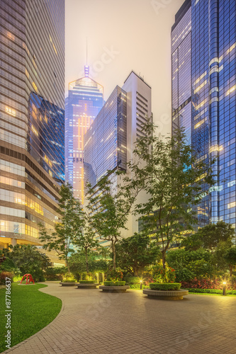 Photography Modern city streets and office buildings Hong Kong, China.