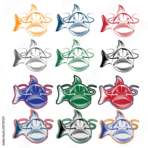 set of cartoon catfish mascot