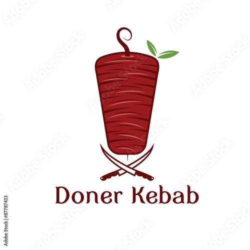 doner kebab with leaves and knifes vector design template